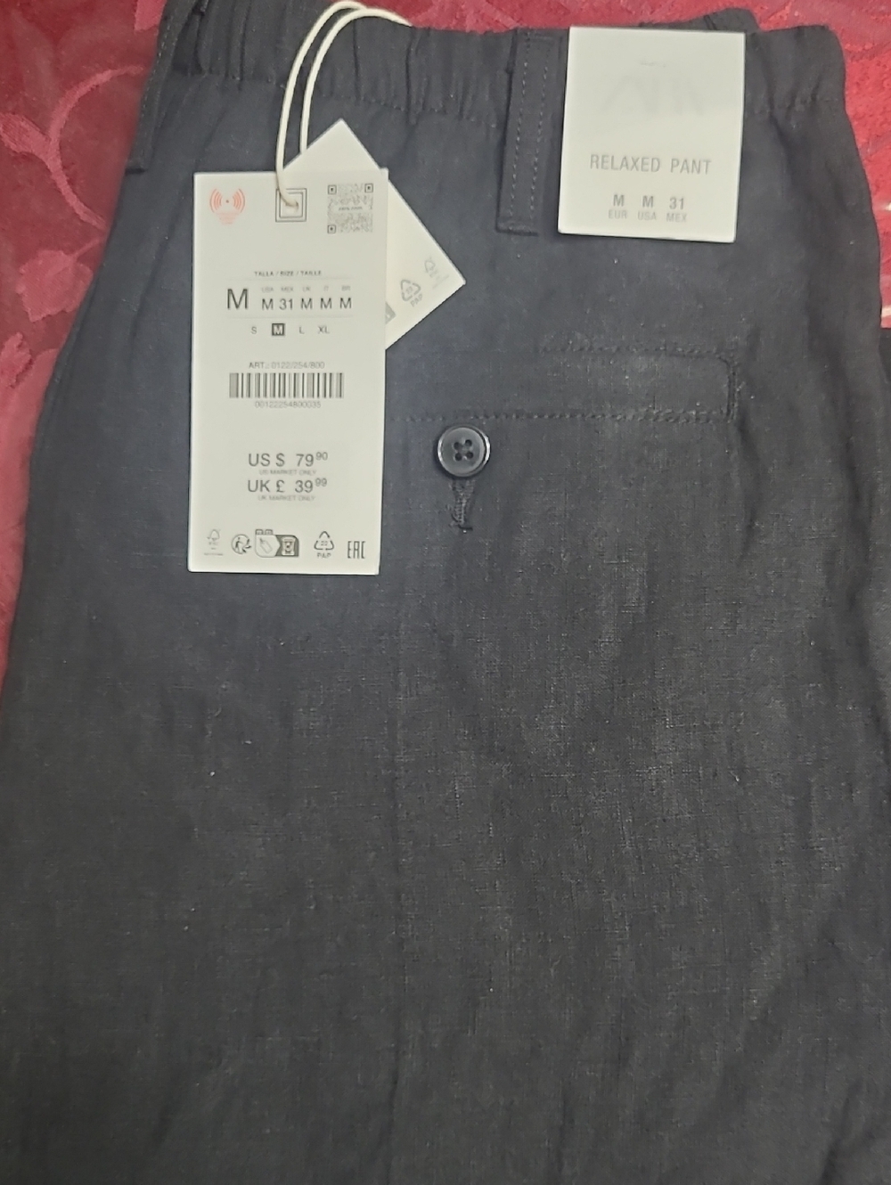Zara Black 100% Linen Pants, M